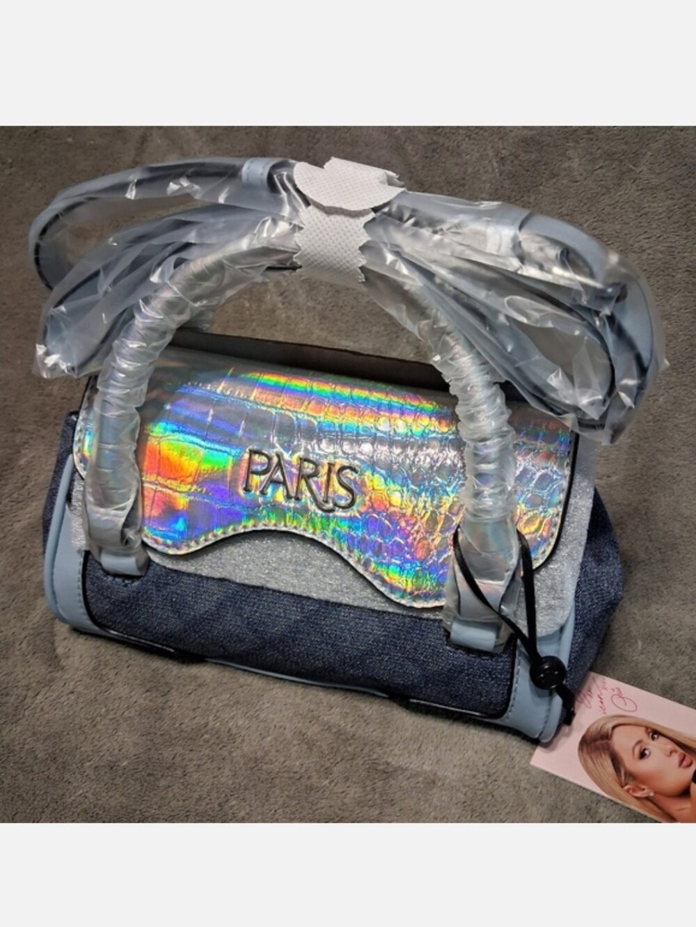 Paris Hilton Mason Mini Tote Crossbody Denim Holographic Iridescent NWT Easter - Picture 6 of 15